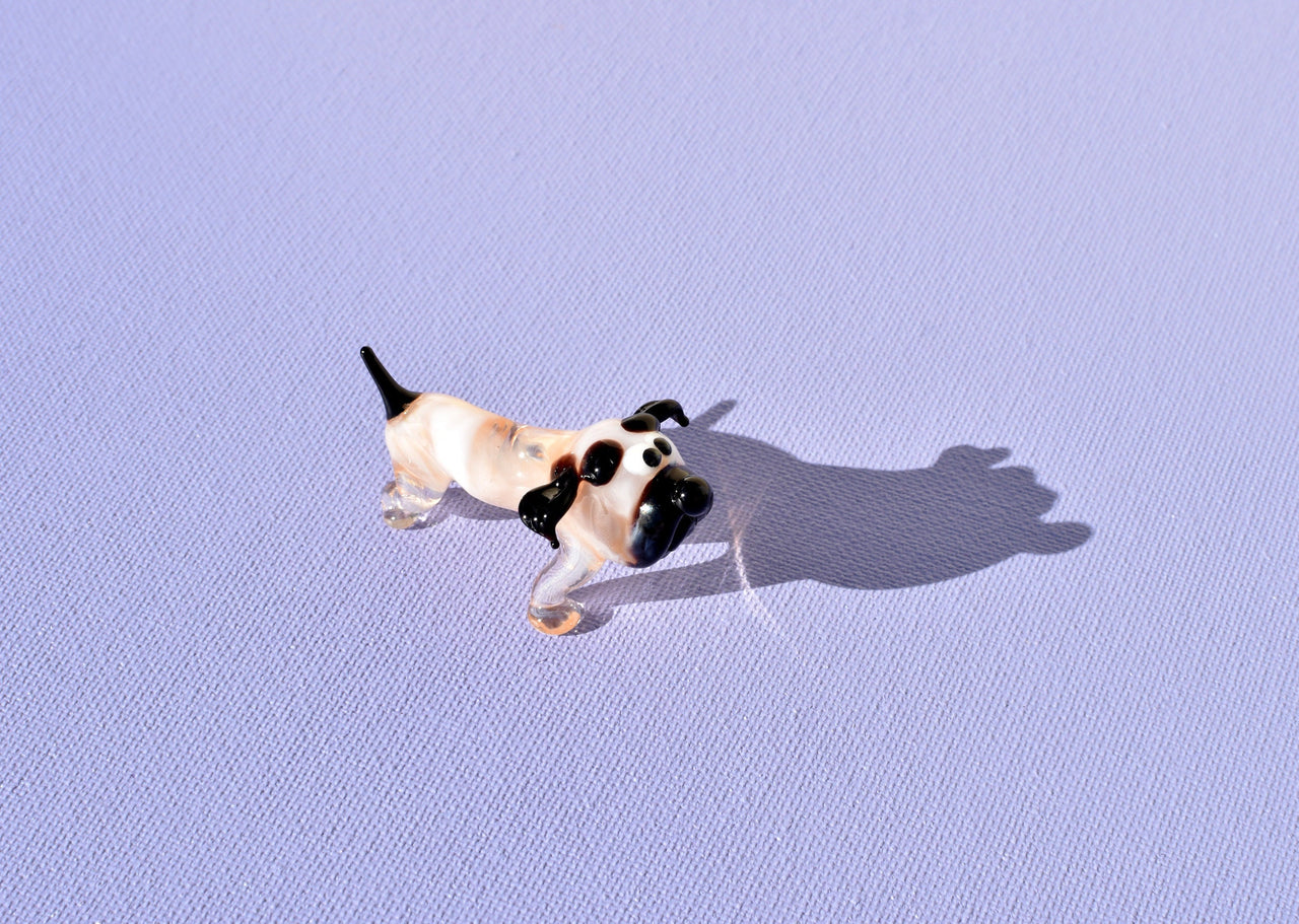 Handmade Glass Bulldog Figurine: Whimsical Art Glass Sculpture