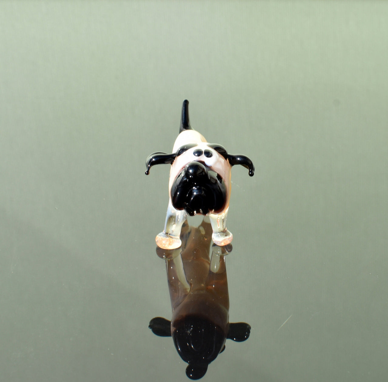 Handmade Glass Bulldog Figurine: Whimsical Art Glass Sculpture