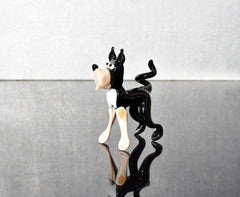 Cute Glass  Husky-like black and white-cream dog , Collectible decorative figurine. Animated glass dog.