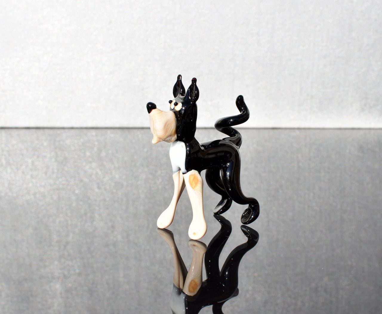 Glass Dog Figurine, Dog Statue, Black and White Dog, Spotted Dog, Puppy, Dog Lover Gift, Hand Blown Art Glass Decor