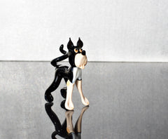Cute Glass  Husky-like black and white-cream dog , Collectible decorative figurine. Animated glass dog.