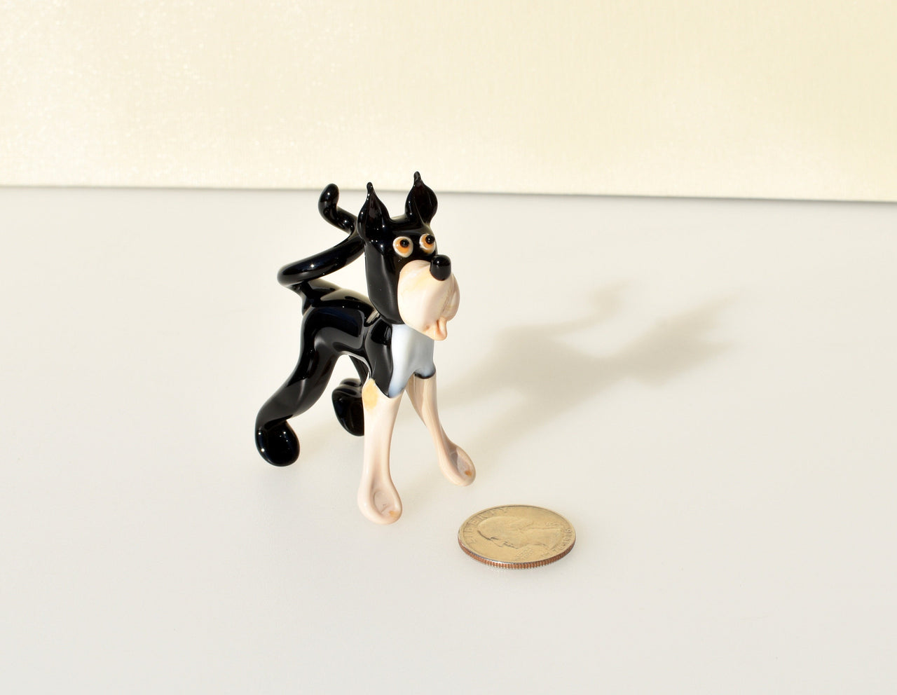 Cute Glass  Husky-like black and white-cream dog , Collectible decorative figurine. Animated glass dog.