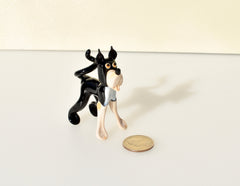 Cute Glass  Husky-like black and white-cream dog , Collectible decorative figurine. Animated glass dog.