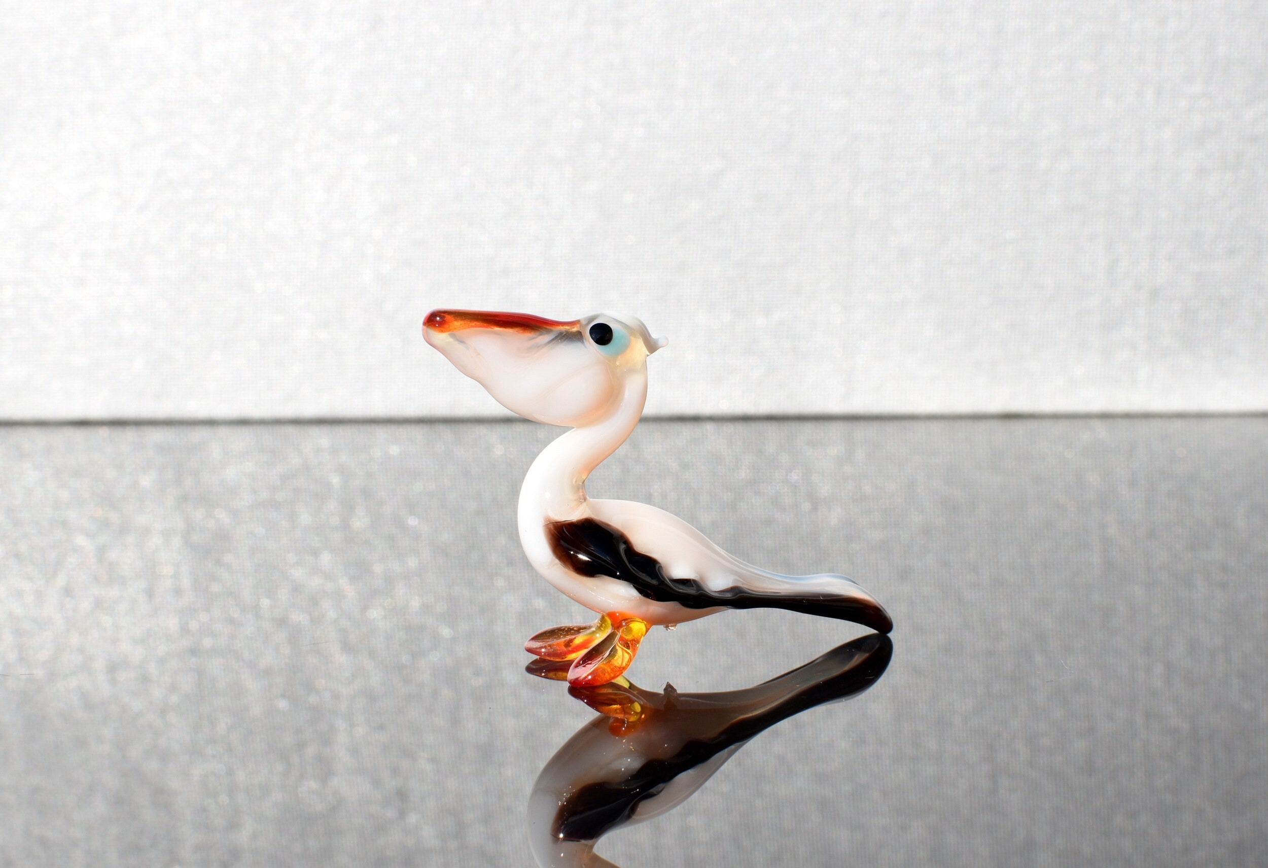 Handmade Glass Pelican Figurine: Whimsical Art Glass Sculpture, 3.5"