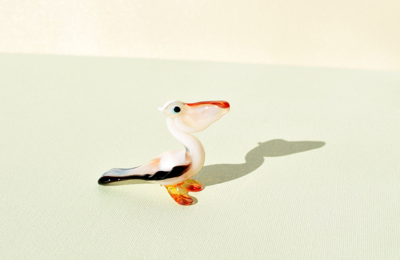 Handmade Glass Pelican Figurine: Whimsical Art Glass Sculpture, 3.5"