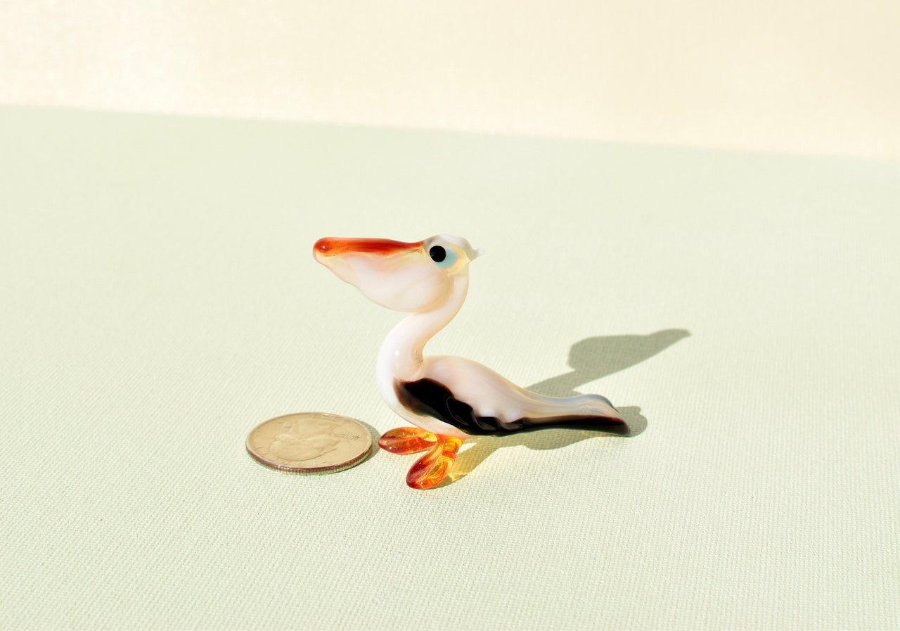 Handmade Glass Pelican Figurine: Whimsical Art Glass Sculpture, 3.5"