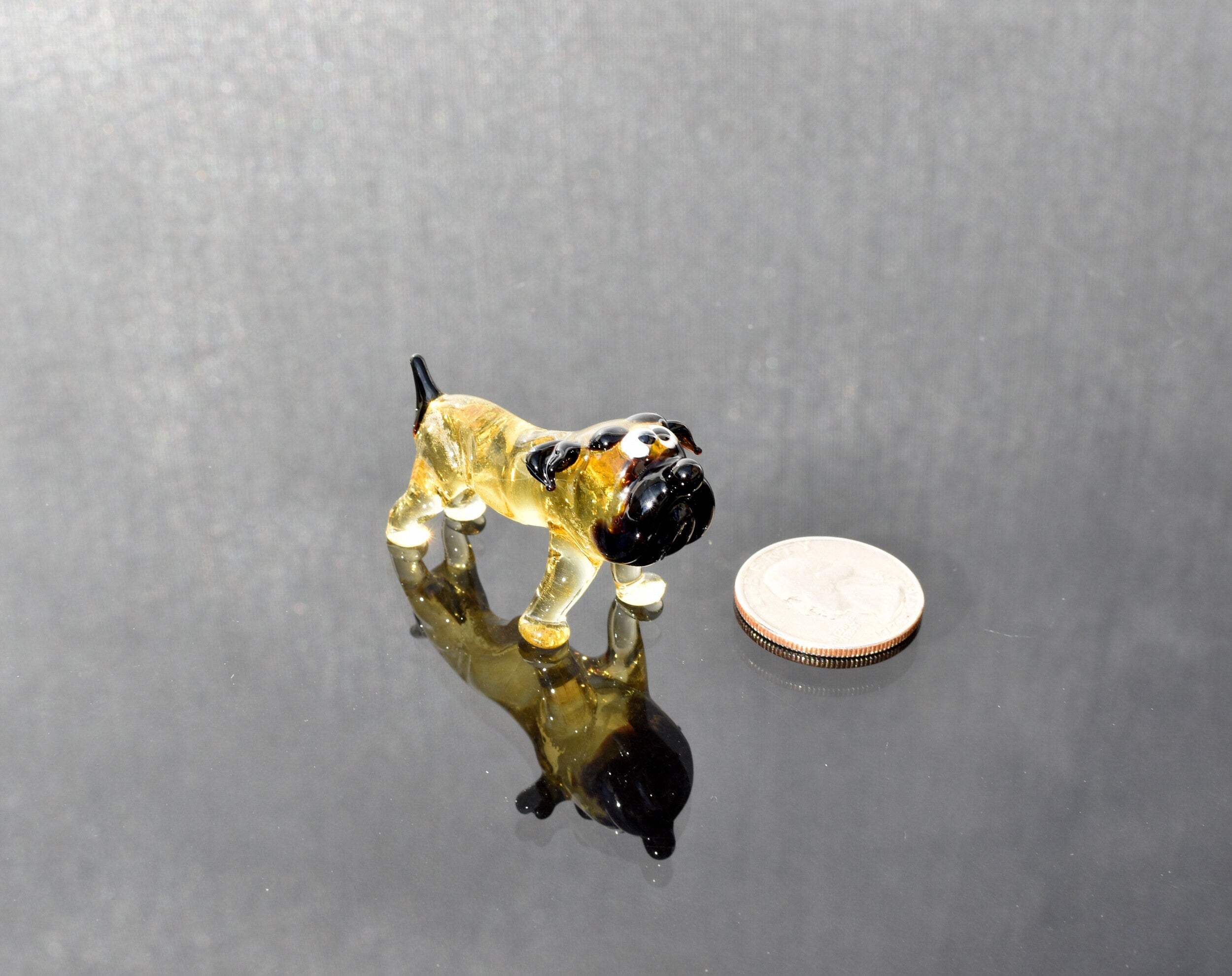 Handmade Glass Bulldog Figurine: Whimsical Art Glass Sculpture