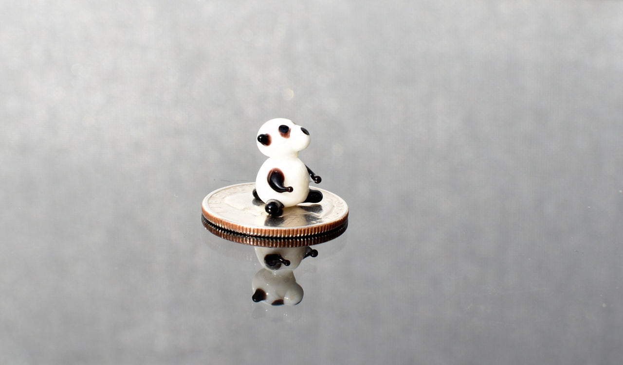 Tiny Glass Panda: Lampwork Miniature Figurine