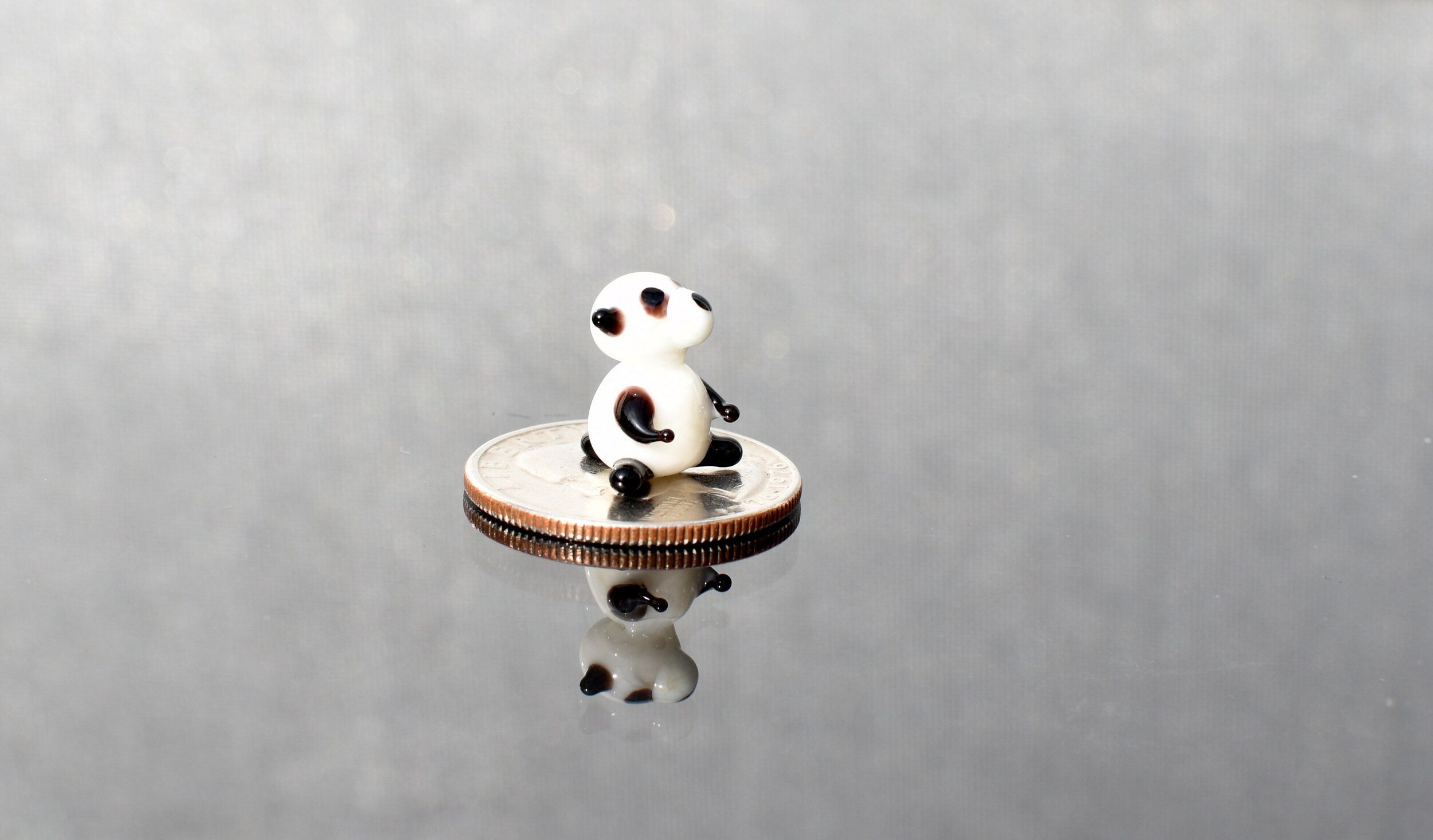 Tiny Glass Panda: Lampwork Miniature Figurine