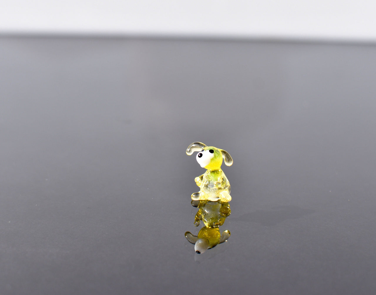 Tiny Clear Yellow Glass Dog Figurine: Lampwork Miniature