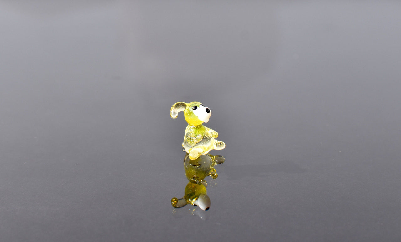 Tiny Clear Yellow Glass Dog Figurine: Lampwork Miniature