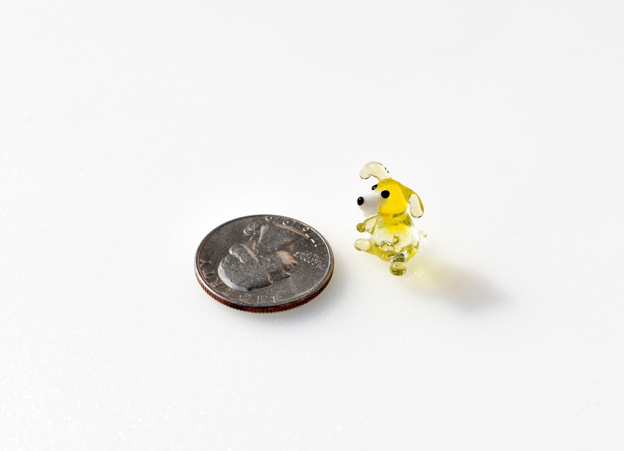 Tiny Clear Yellow Glass Dog Figurine: Lampwork Miniature
