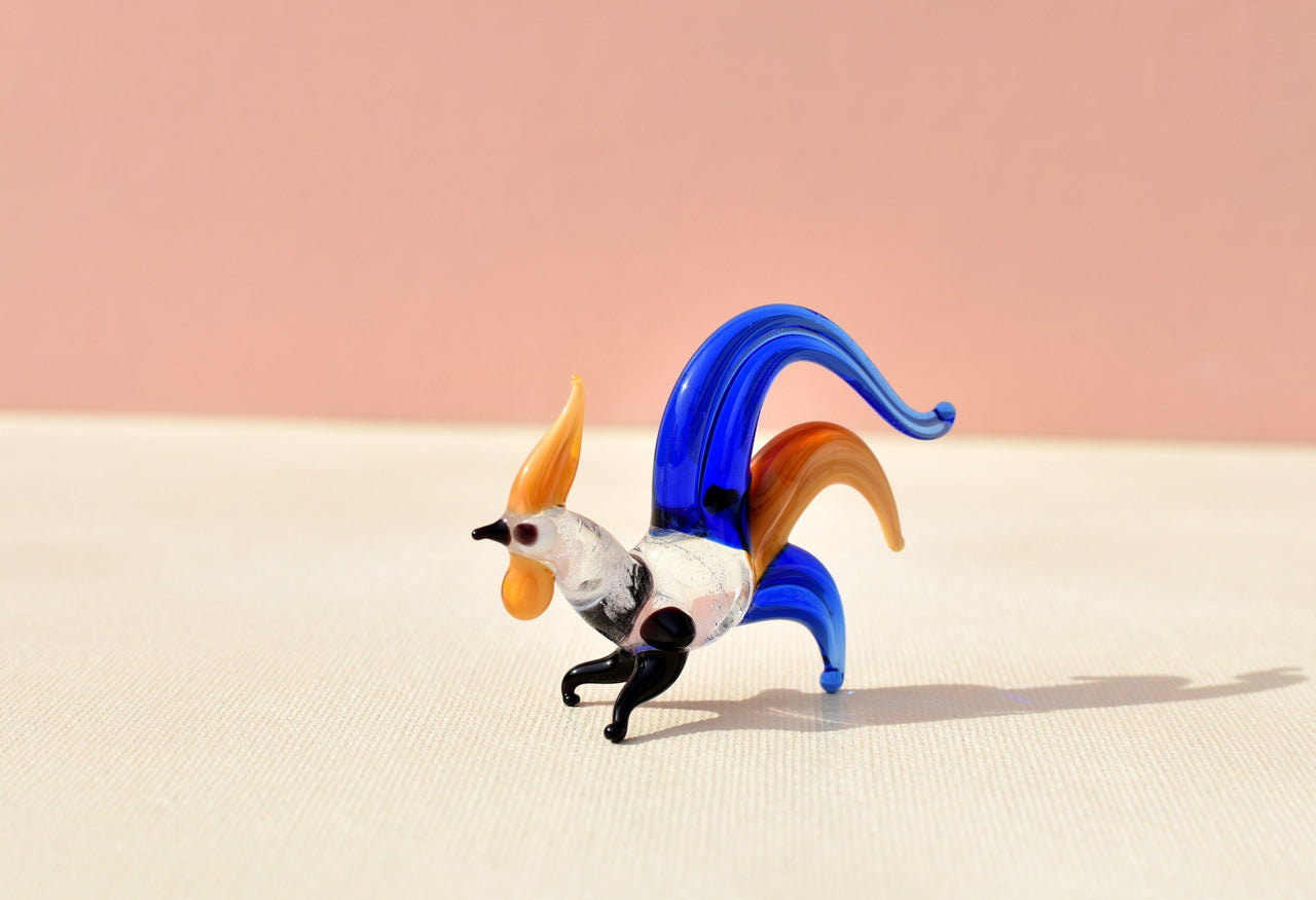 Handmade Glass Rooster Figurine: Colorful Whimsical Sculpture