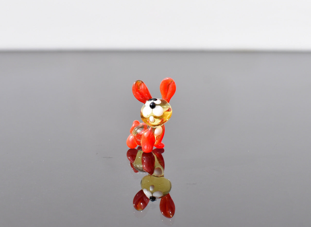 Lampwork Glass Bunny Miniature: Whimsical Red Figurine