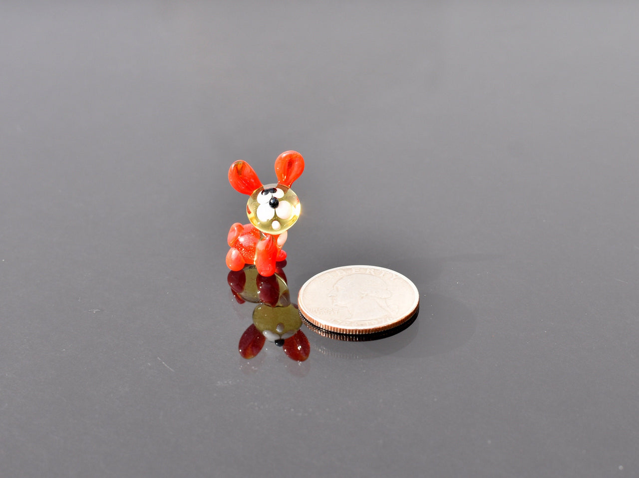 Lampwork Glass Bunny Miniature: Whimsical Red Figurine