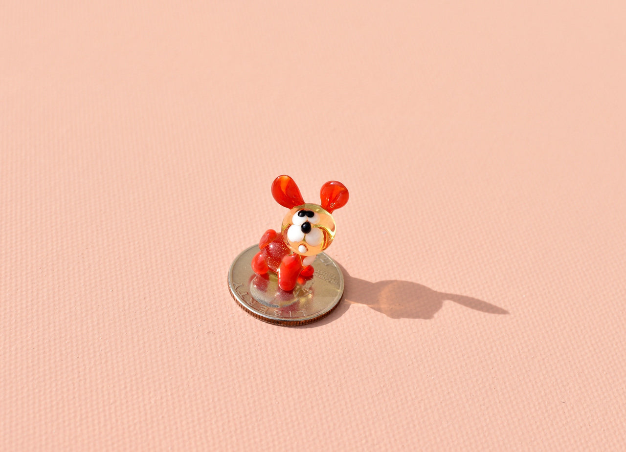 Lampwork Glass Bunny Miniature: Whimsical Red Figurine