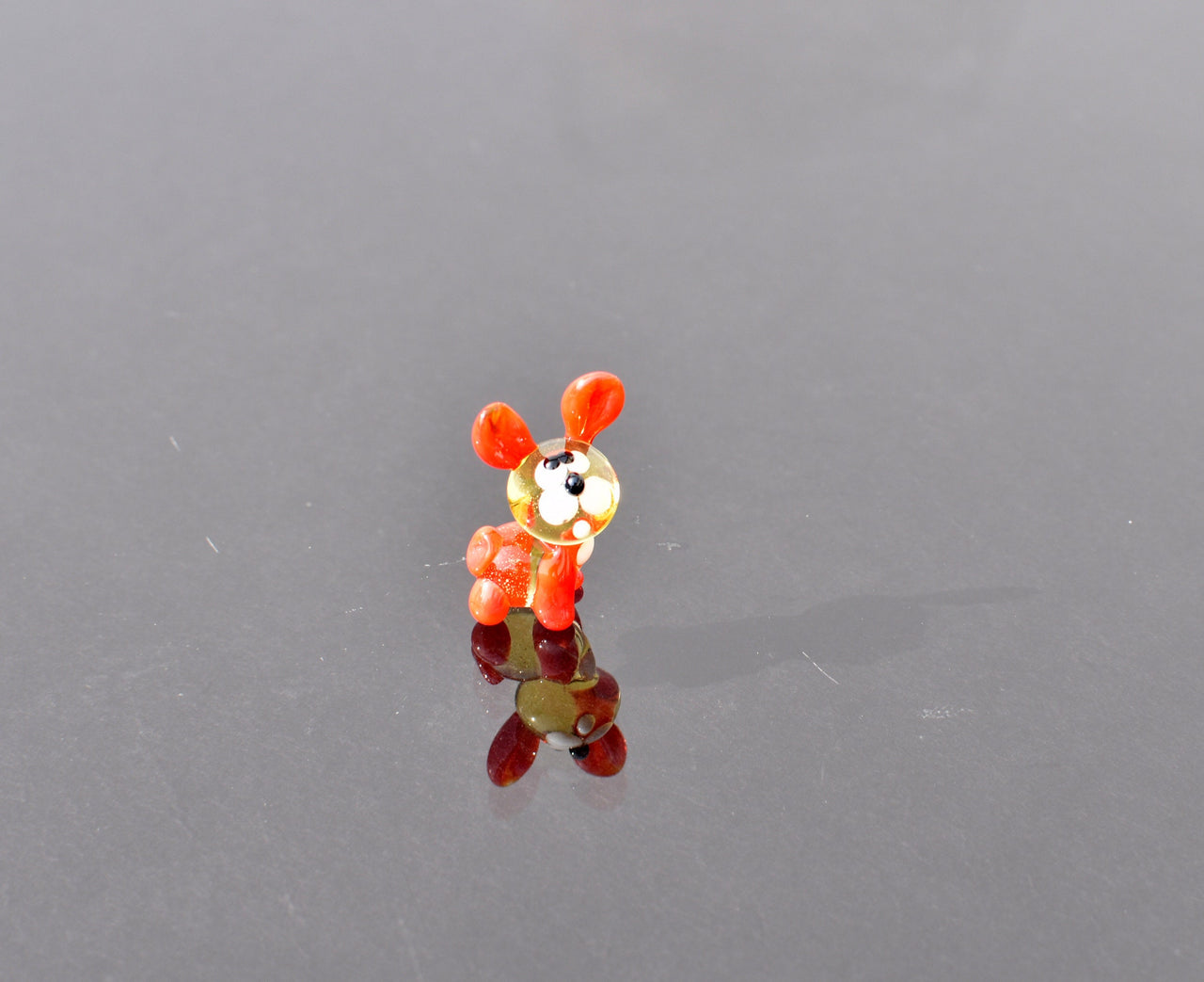 Lampwork Glass Bunny Miniature: Whimsical Red Figurine