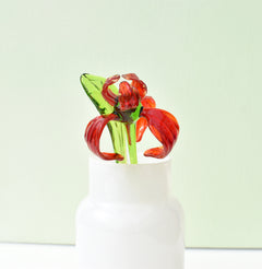 Handmade Red Glass Iris Flower: Flame Worked Sculpture