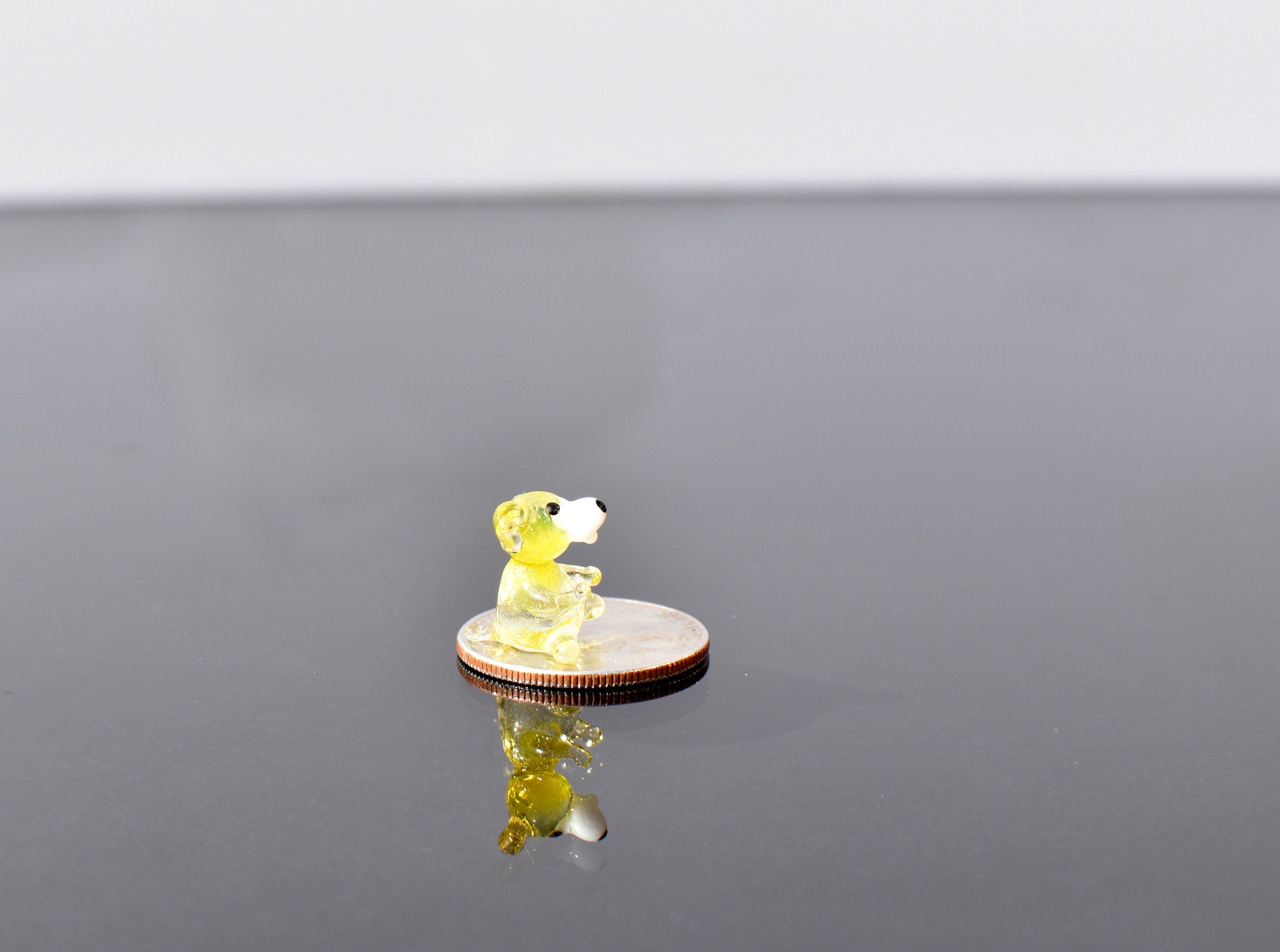 Tiny Clear Yellow Glass Dog Figurine: Lampwork Miniature