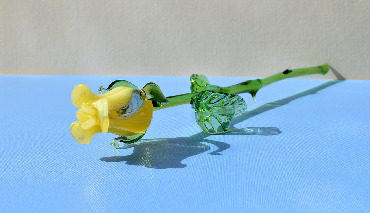 Glass Rose - Hand Blown Glass Flower - Yellow Glass Flowers - Blown Glass Rose - Glass Flower Bouquet - Glass Flower Bouquet -Christmas Gift