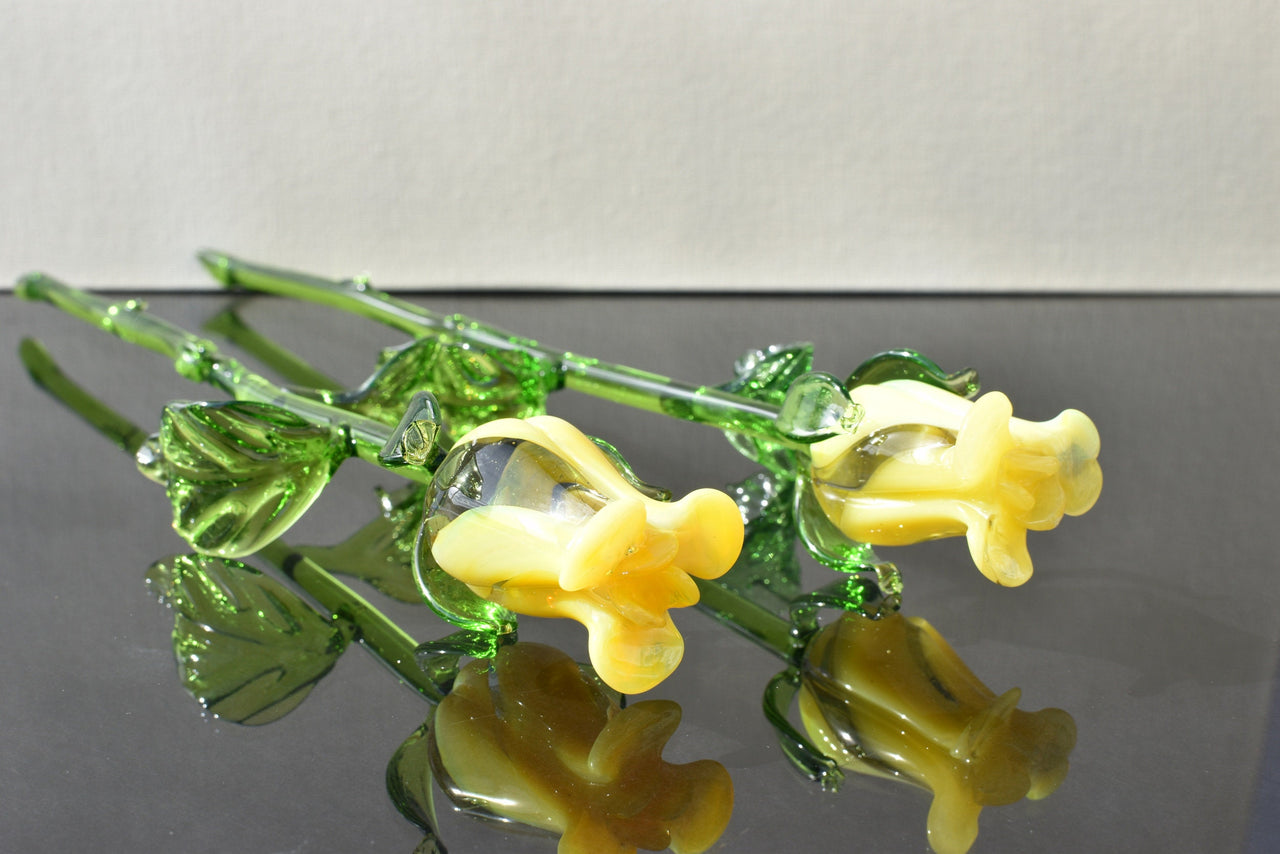 Glass Rose - Hand Blown Glass Flower - Yellow Glass Flowers - Blown Glass Rose - Glass Flower Bouquet - Mothers day Gift for Her