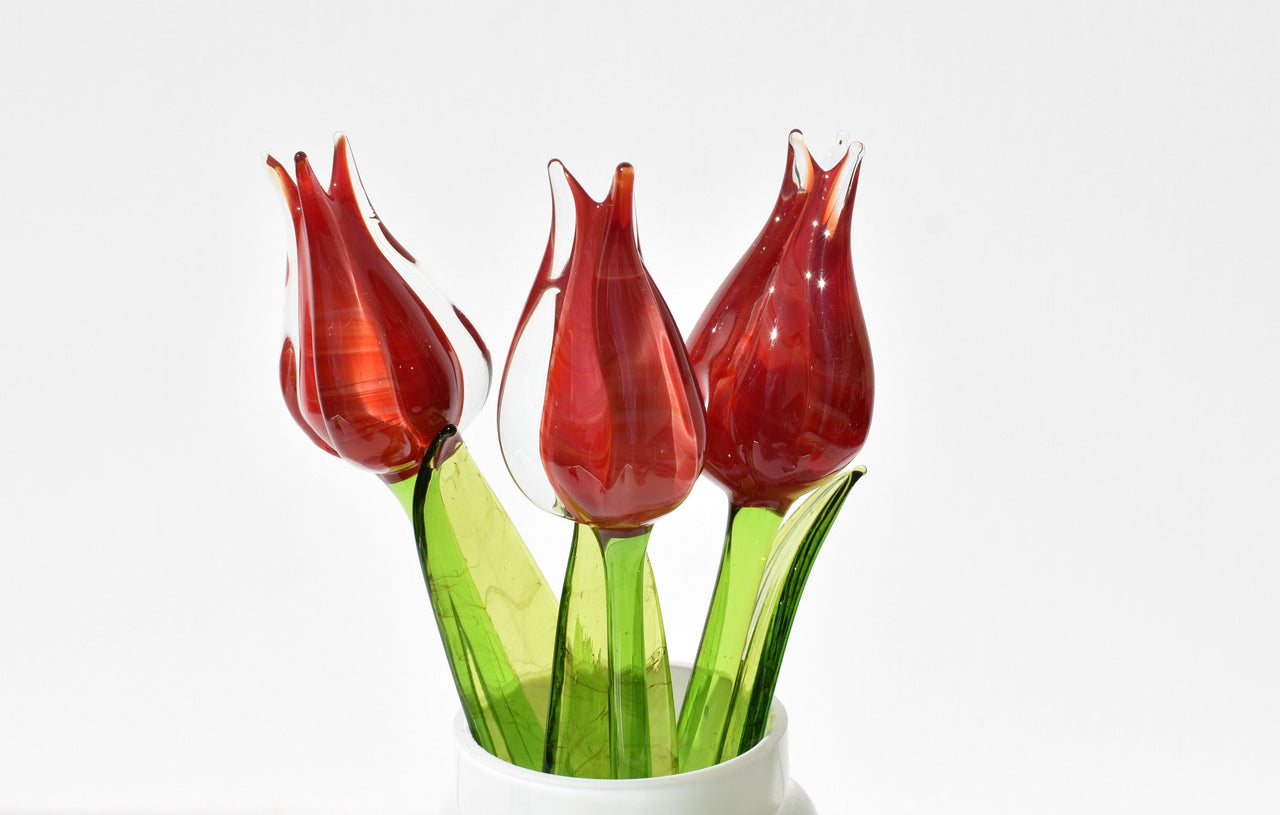Glass Tulip Flowers, Blown Glass Flowers Bouquet - Glass Birth Month Flower - Tulip Glass Flowers with Stems - Mothers Day Gifts for Her