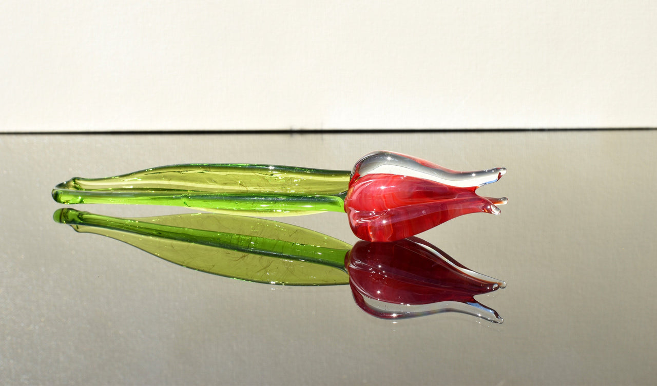 Red Glass Tulip: Handmade Collectible Flamework Sculpture