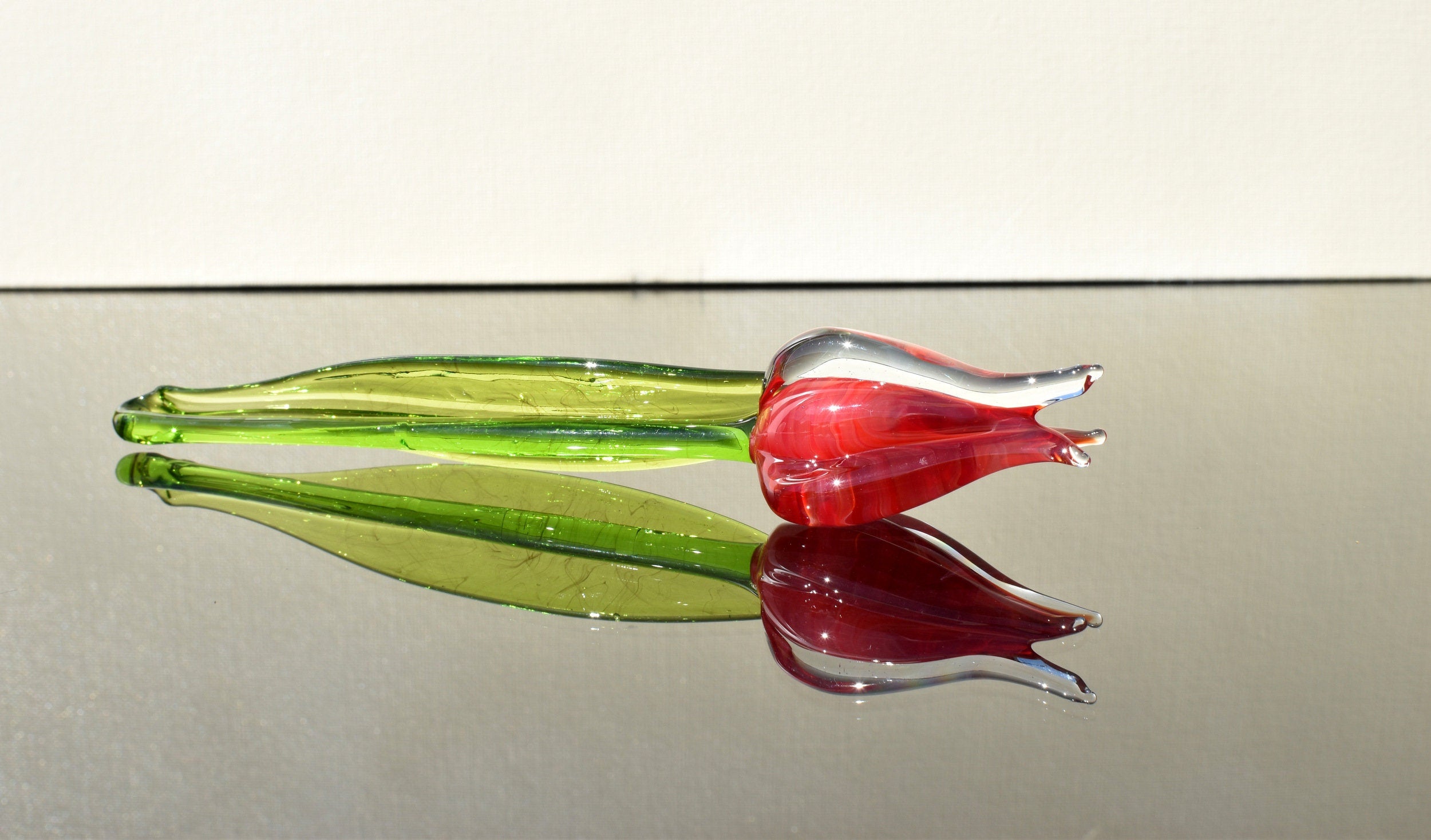 Red Glass Tulip: Handmade Collectible Flamework Sculpture