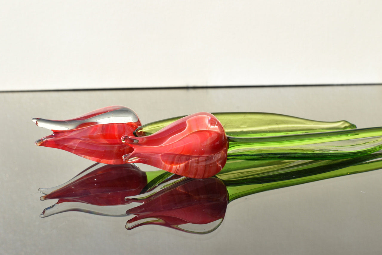Red Glass Tulip: Handmade Collectible Flamework Sculpture