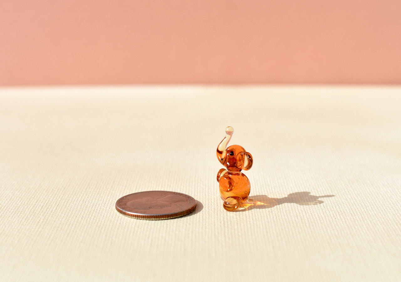 Tiny Honey Glass Elephant: Lampwork Miniature Figurine