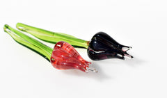 Handmade Glass Tulip Duo: Red and Purple Flame-Worked Flowers