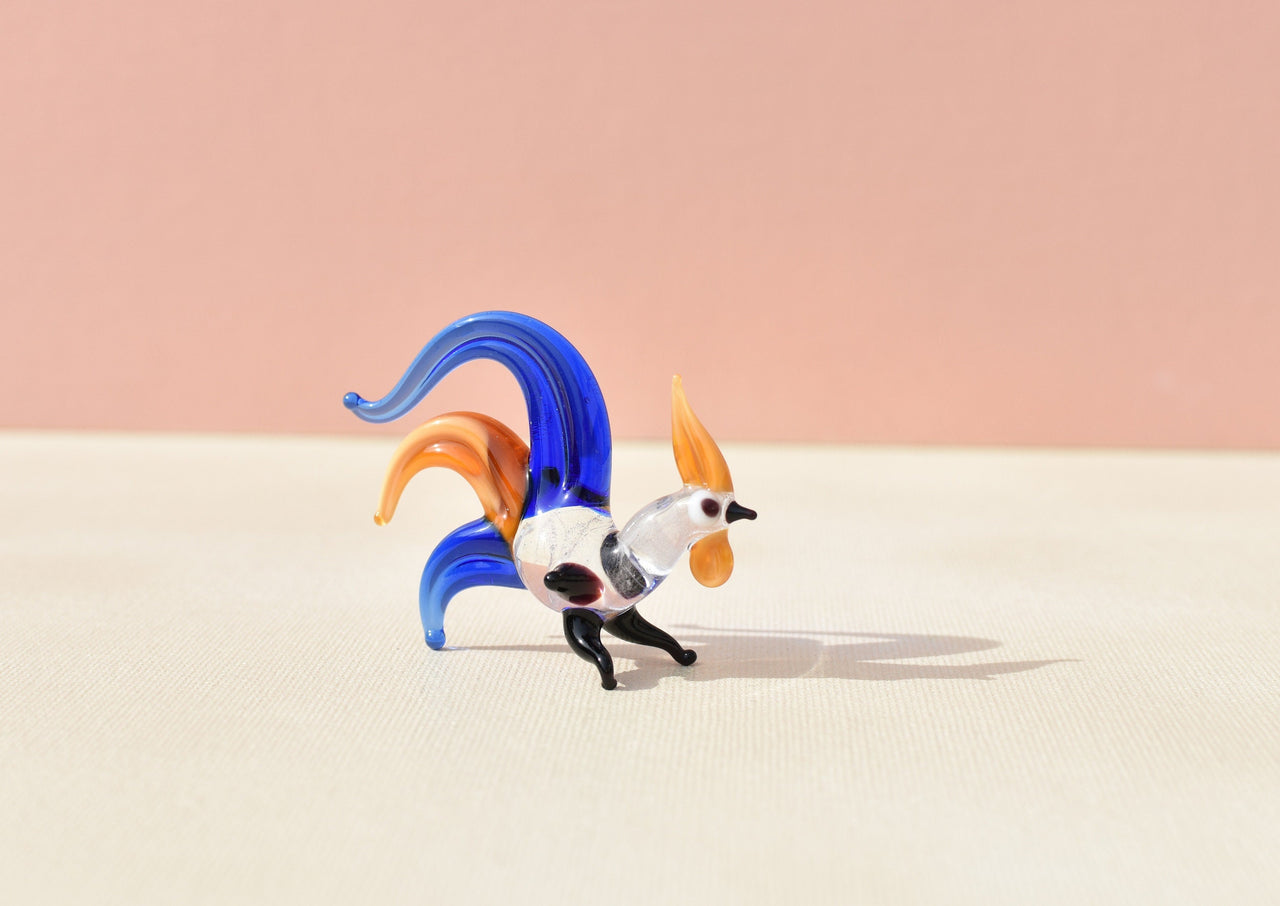 Handmade Glass Rooster Figurine: Colorful Whimsical Sculpture