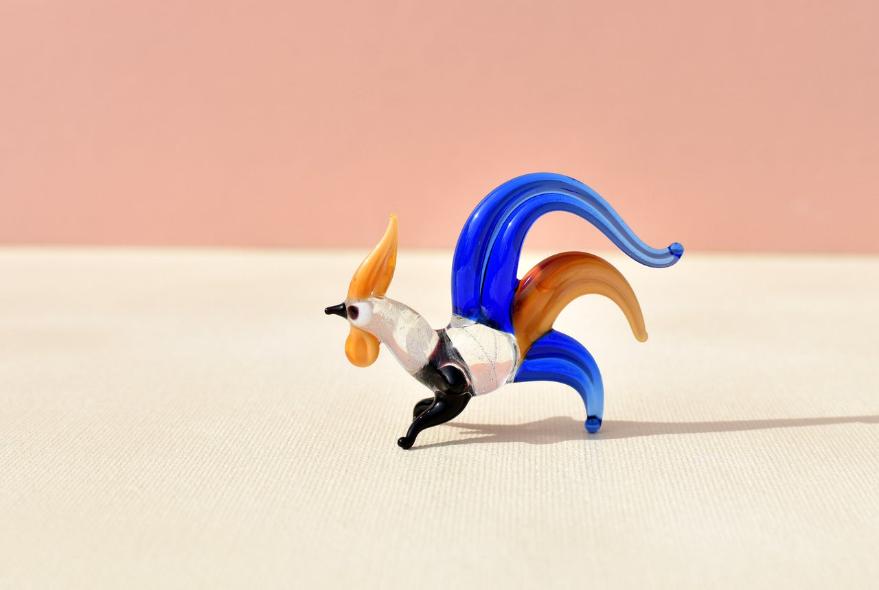 Handmade Glass Rooster Figurine: Colorful Whimsical Sculpture