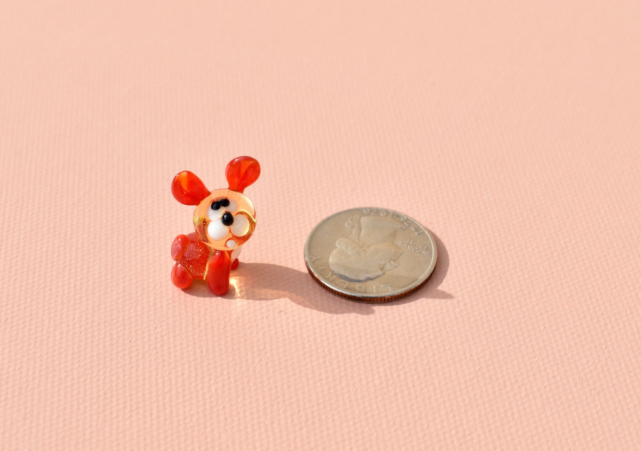 Lampwork Glass Bunny Miniature: Whimsical Red Figurine
