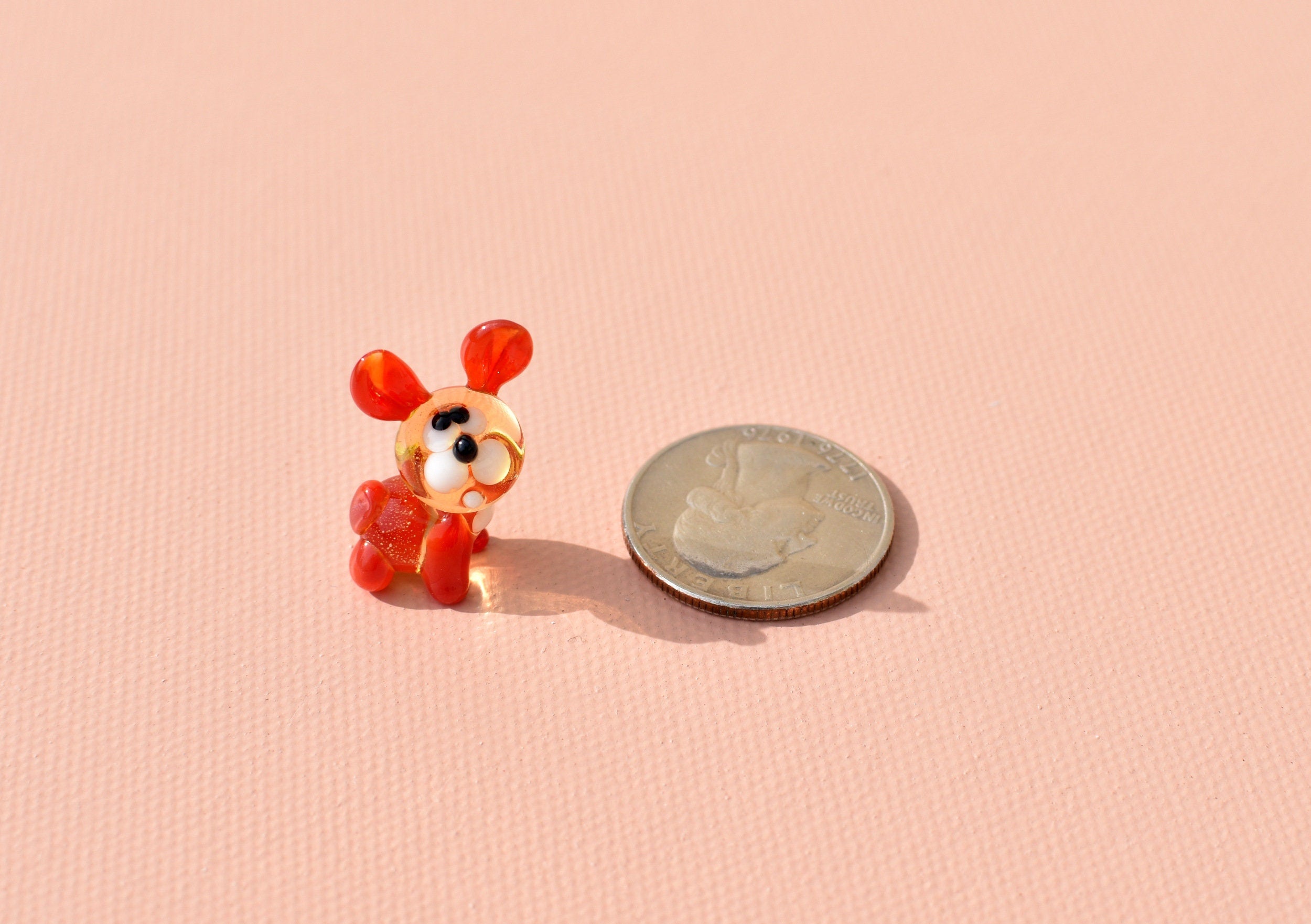 Lampwork Glass Bunny Miniature: Whimsical Red Figurine