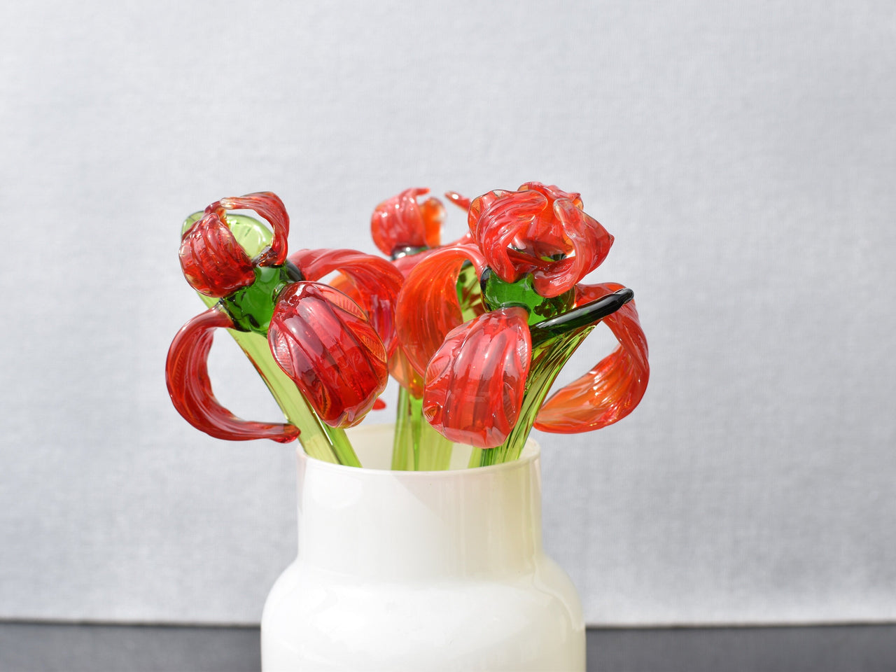 Handmade Red Glass Iris Flower: Flame Worked Sculpture