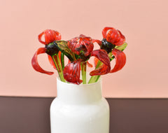 Handmade Red Glass Iris Flower: Flame Worked Sculpture