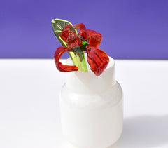 Handmade Red Glass Iris Flower: Flame Worked Sculpture