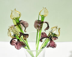 Handmade Glass Iris Flower Sculpture: Purple & Gold, Weatherproof Decor
