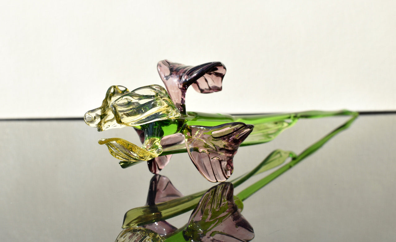 Handmade Glass Iris Flower Sculpture: Purple & Gold, Weatherproof Decor