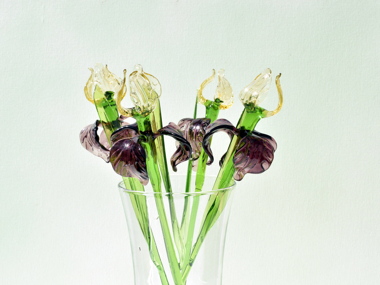 Handmade Glass Iris Flower Sculpture: Purple & Gold, Weatherproof Decor