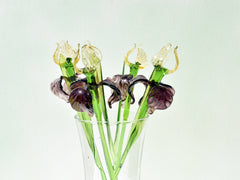 Handmade Glass Iris Flower Sculpture: Purple & Gold, Weatherproof Decor