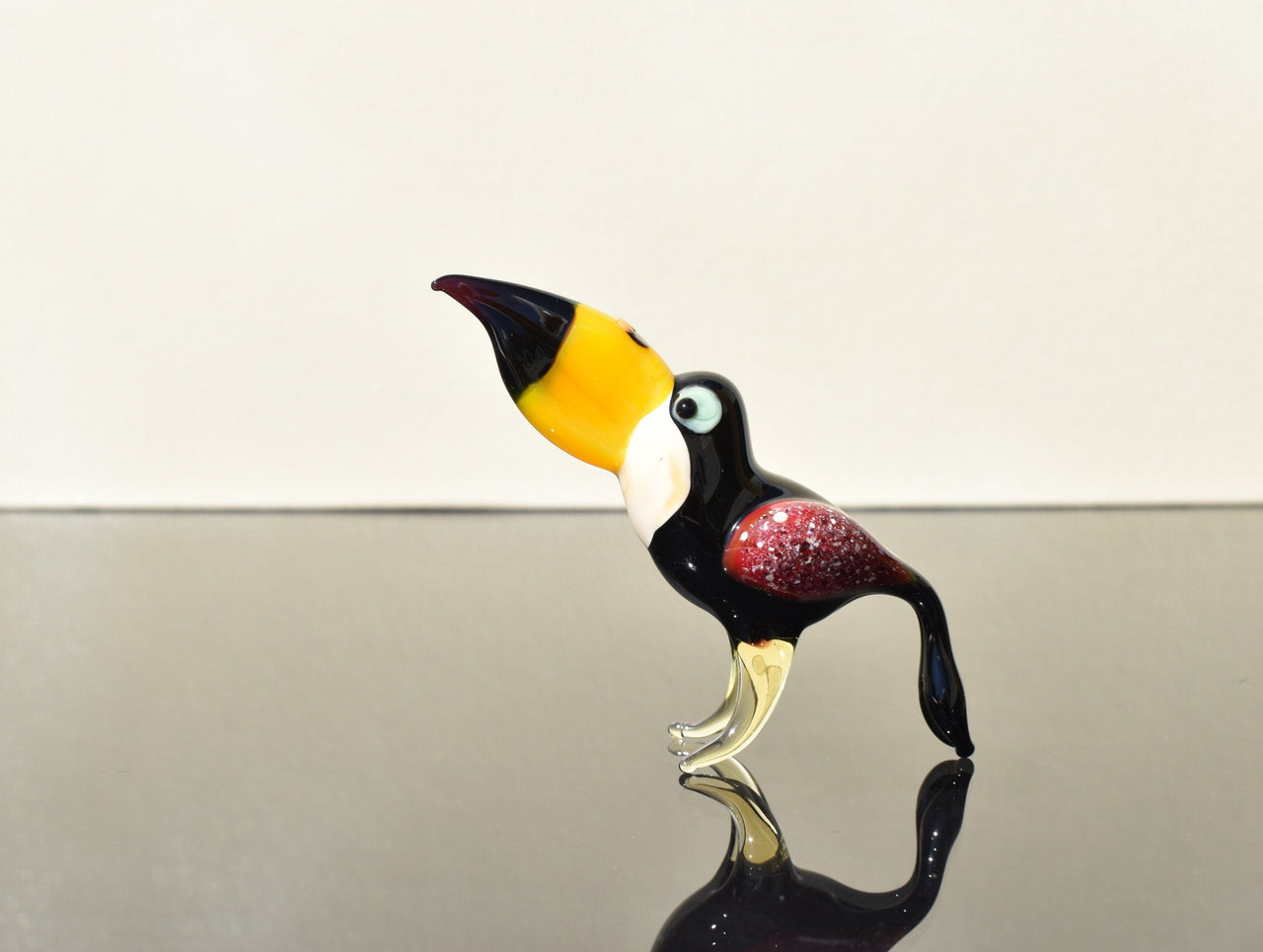 Handmade Glass Toucan Figurine: Whimsical Bird Sculpture, 3.5 inch