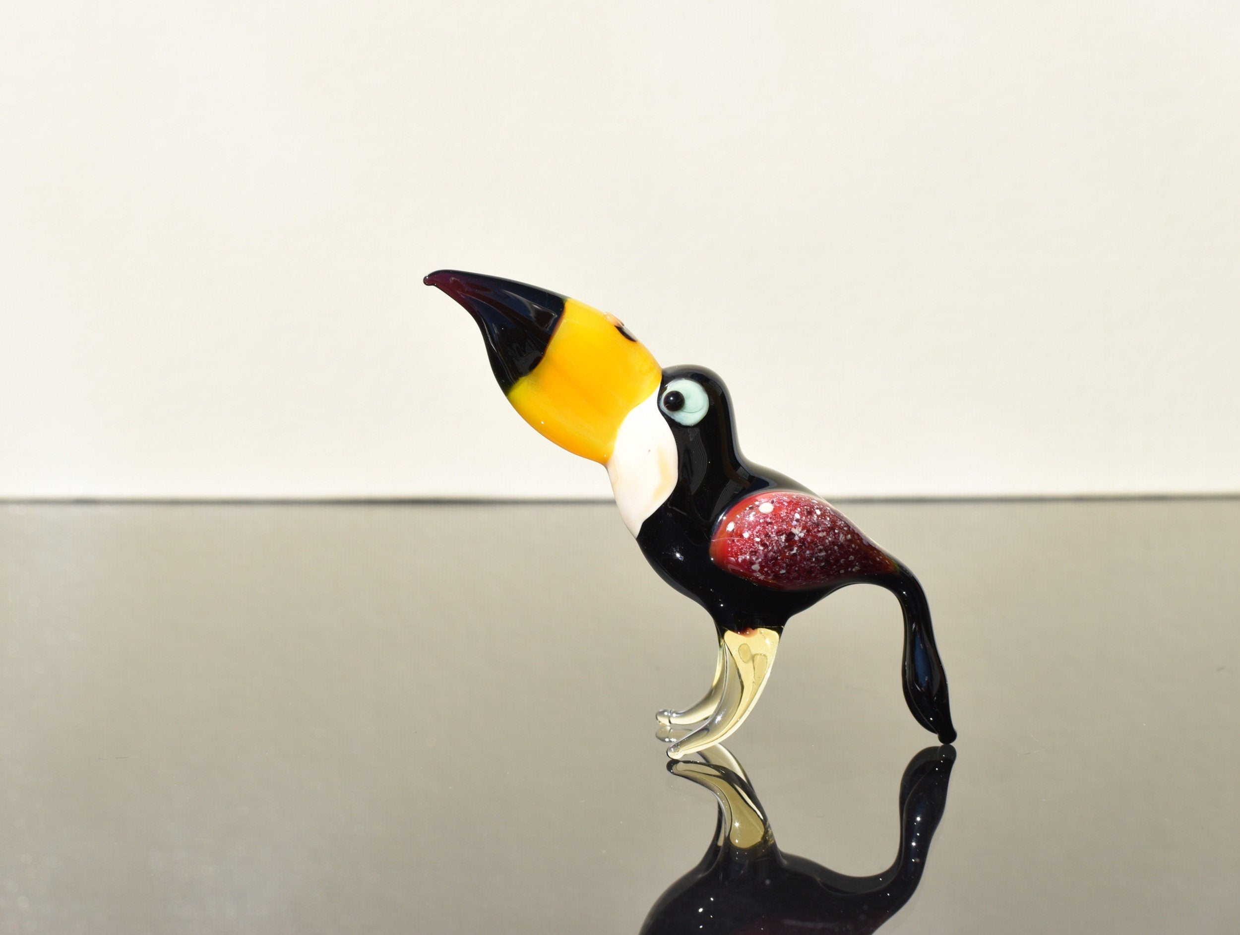 Handmade Glass Toucan Figurine: Whimsical Bird Sculpture, 3.5 inch