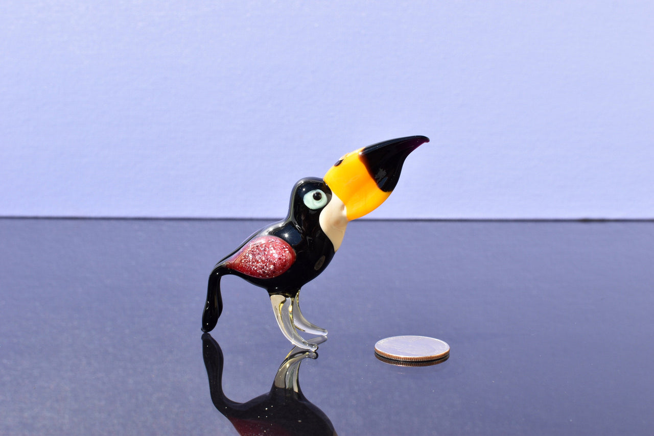 Handmade Glass Toucan Figurine: Whimsical Bird Sculpture, 3.5 inch