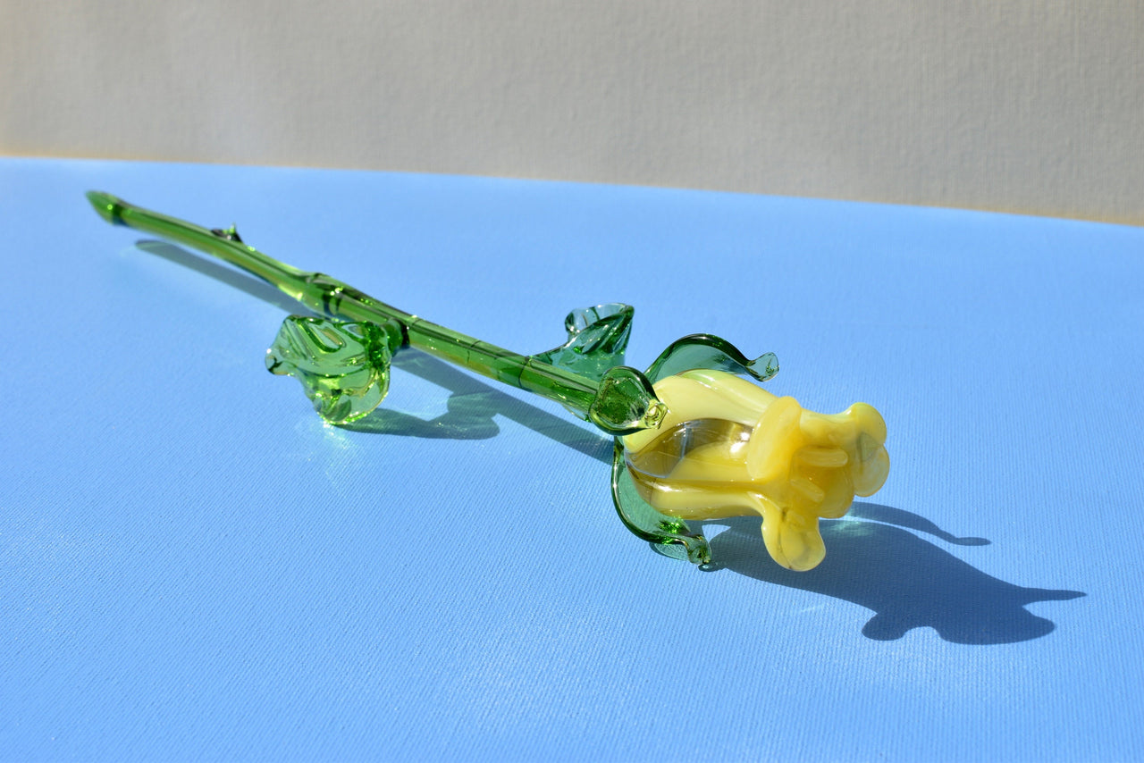 Glass Rose - Hand Blown Glass Flower - Yellow Glass Flowers - Blown Glass Rose - Glass Flower Bouquet - Glass Flower Bouquet -Christmas Gift