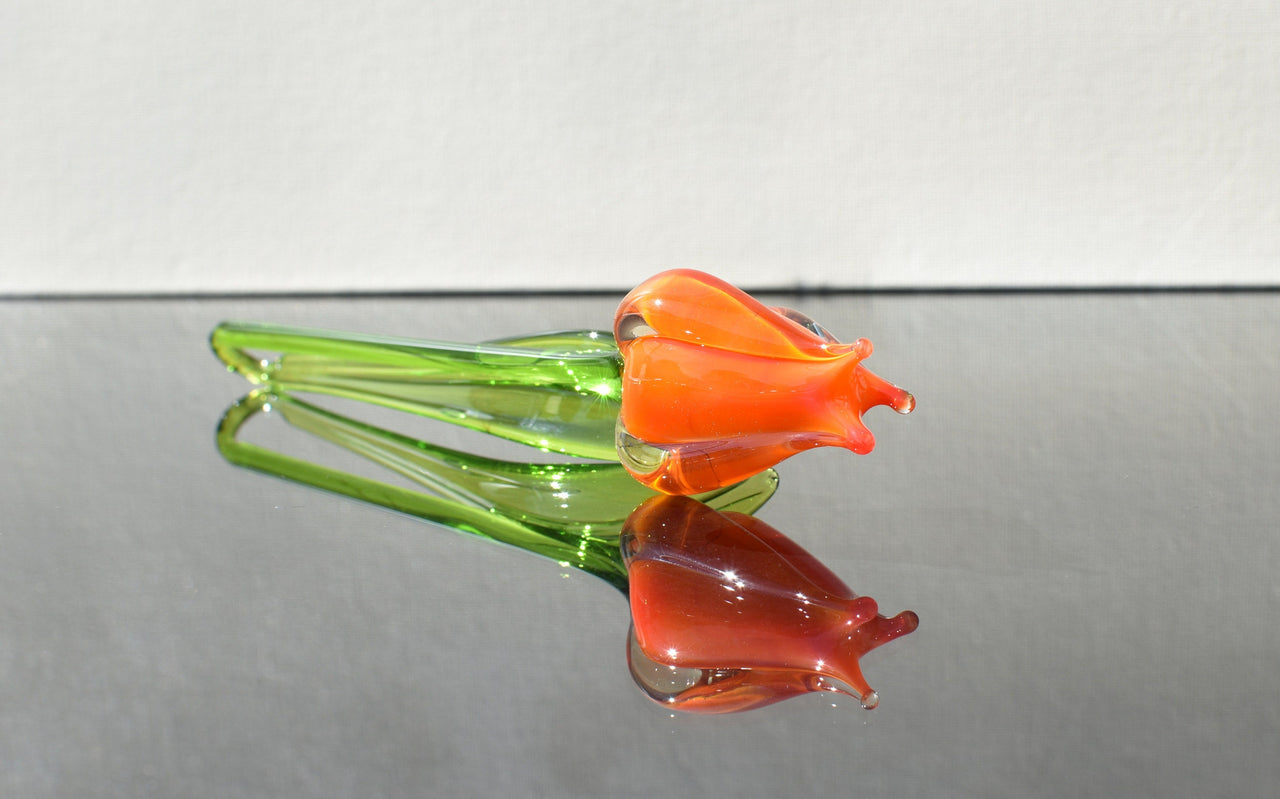Handmade Orange Glass Tulip: Collectible Flame-Worked Sculpture