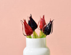 Handmade Glass Tulip Duo: Red and Purple Flame-Worked Flowers