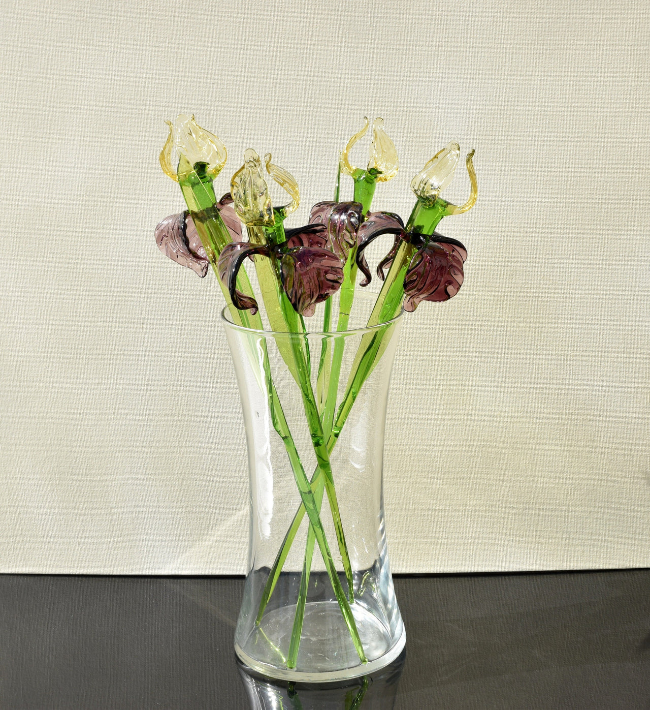 Handmade Glass Iris Flower Sculpture: Purple & Gold, Weatherproof Decor