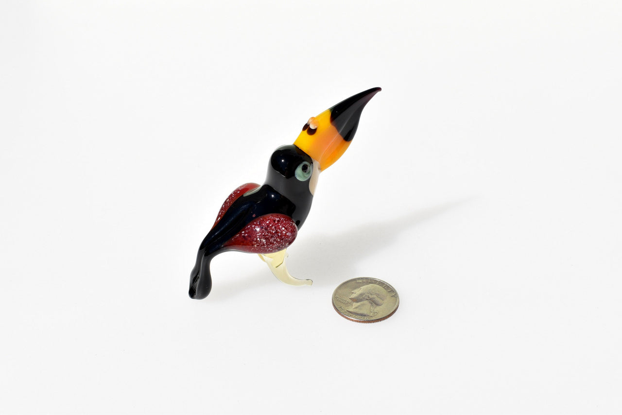 Handmade Glass Toucan Figurine: Whimsical Bird Sculpture, 3.5 inch
